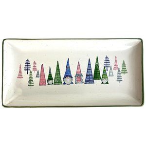 Peppermint & Pine Gnome Christmas Tree Serving Tray 12 IN Rectangle Green Pink